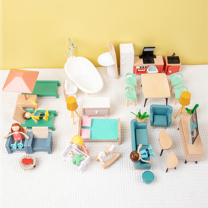 Wooden Children's Mini Simulation Doll Sofa Cabinet Wardrobe Small Furniture suit Play Home Girl Parent-Child Toy