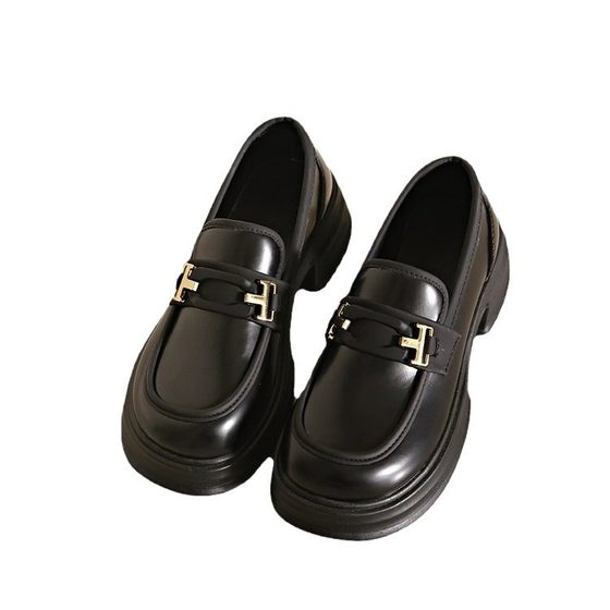 2024 New Mary Jane Thick-soled British Leather Shoes Increased Loafers Women's Casual Fashionable All-match Soft-soled Women's Shoes