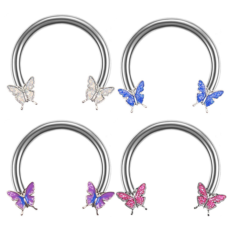 Gabe Europe and the United States cross-border butterfly horseshoe ring earrings ear bone nail 1.2*10 horseshoe ring body piercing jewelry spot