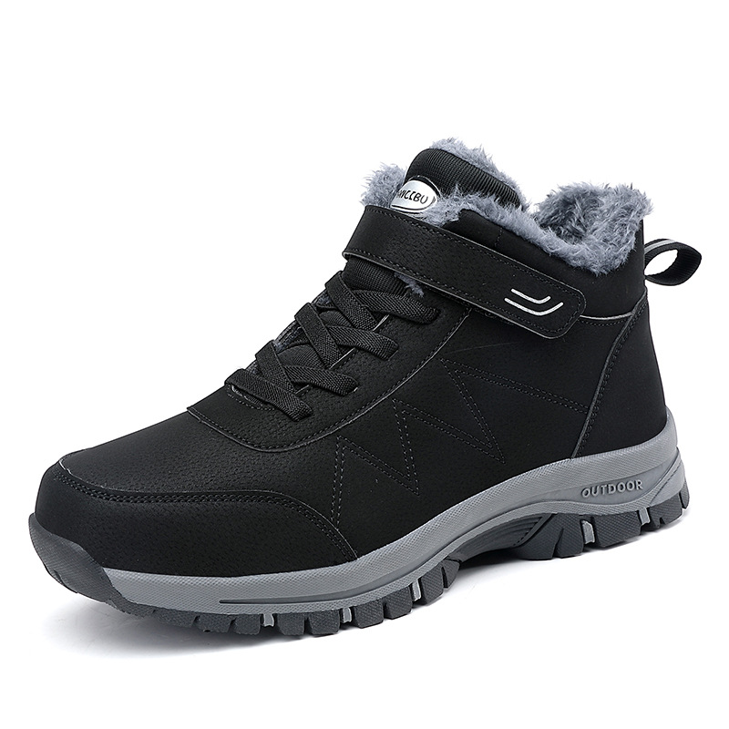 Autumn and Winter fleece-lined middle-aged and elderly walking shoes men's winter round toe cotton in stock Waterproof warm mom shoes old women's shoes