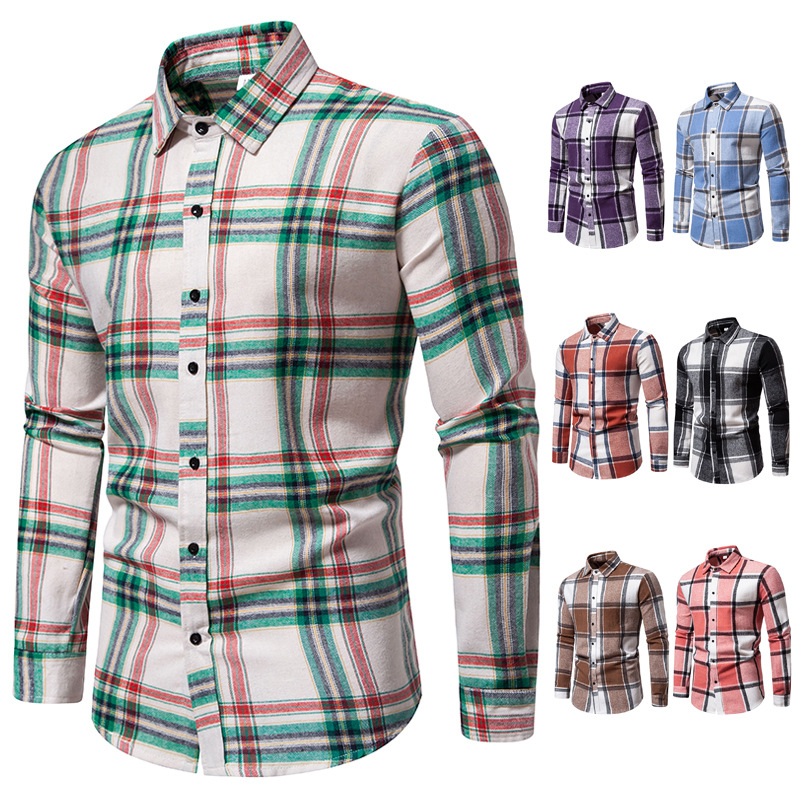 Cross-border 2024 Autumn and Winter New Men's Plaid Loose Casual Long Sleeve Shirt Thickened Shirt Amazon European Size