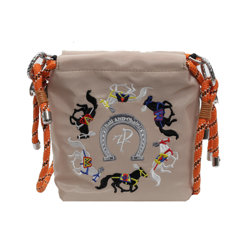 Embroidered Ins Bucket Small Cloth Bag Women's 2024 New Simple Contrast Color Walking Shoulder Crossbody Mobile Phone Bag