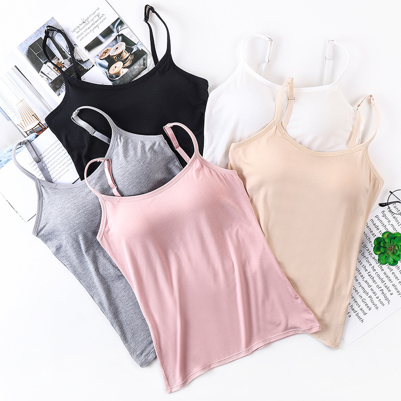 New Style Girls' Vest Solid Color Strapless Sling Vest with Chest Pad Top Women's Summer Nipped Base Anti-Light Enwrapping Chest