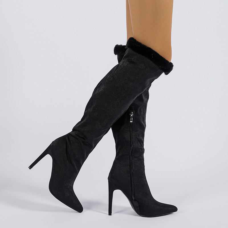New high heel boots Big tube round pointed sleeve lace fashion boots plus size boots_voghion.com
