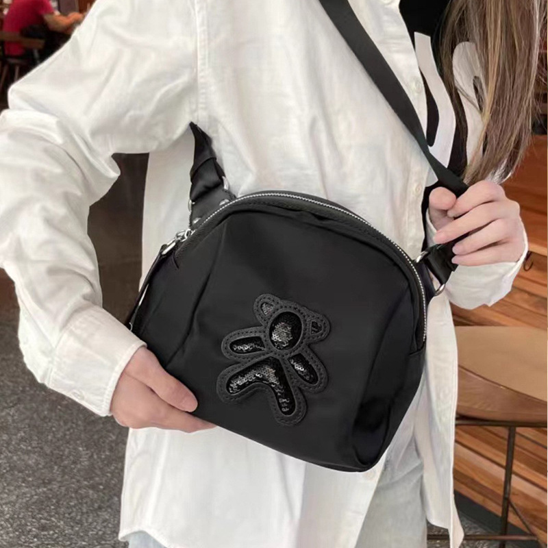 2023 Korean Style New Bear Sequin Shell Bag Oxford Cloth All-match Women's Bag Lightweight Shoulder Crossbody Bag Casual