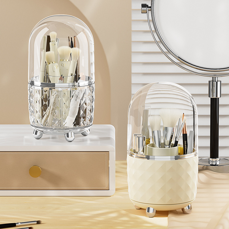 Cosmetic Storage Box High-end Light Luxury Desktop Makeup Brush Storage Rotatable Dressing Table Dust-proof Storage Bucket