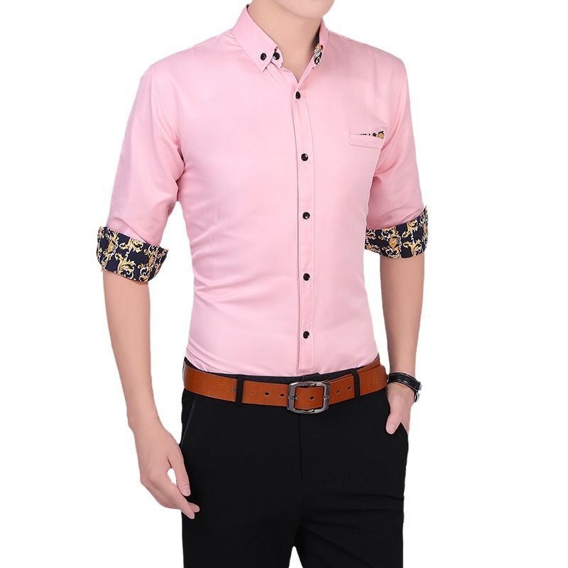 Spring and Autumn 2023 Teenager's Casual Slim Thin Men's Shirt Youth Fashion Long Sleeve Shirt