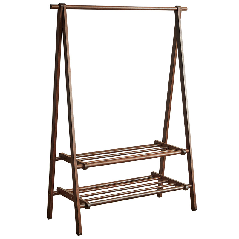 Beech Double-layer Hanger Floor Bedroom Doorway Storage Coat Rack Simple Folding Multifunctional Vertical Storage Rack