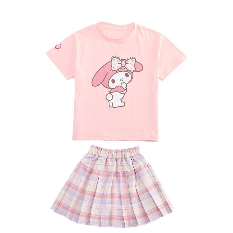 Girls pure cotton short-sleeved suit summer  new children's jk skirt summer suit big children T-shirt two-piece set