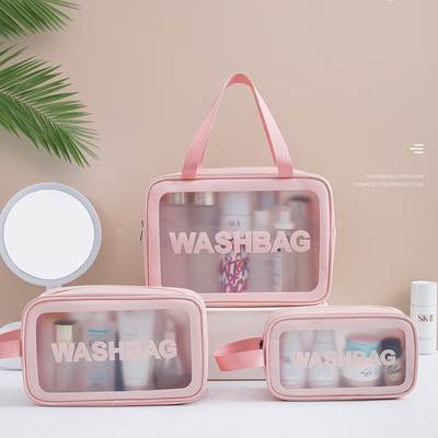 PU Transparent Cosmetic Bag Instagram Style Travel Portable Waterproof Wash Bag Frosted Cosmetic Bath Storage Bag