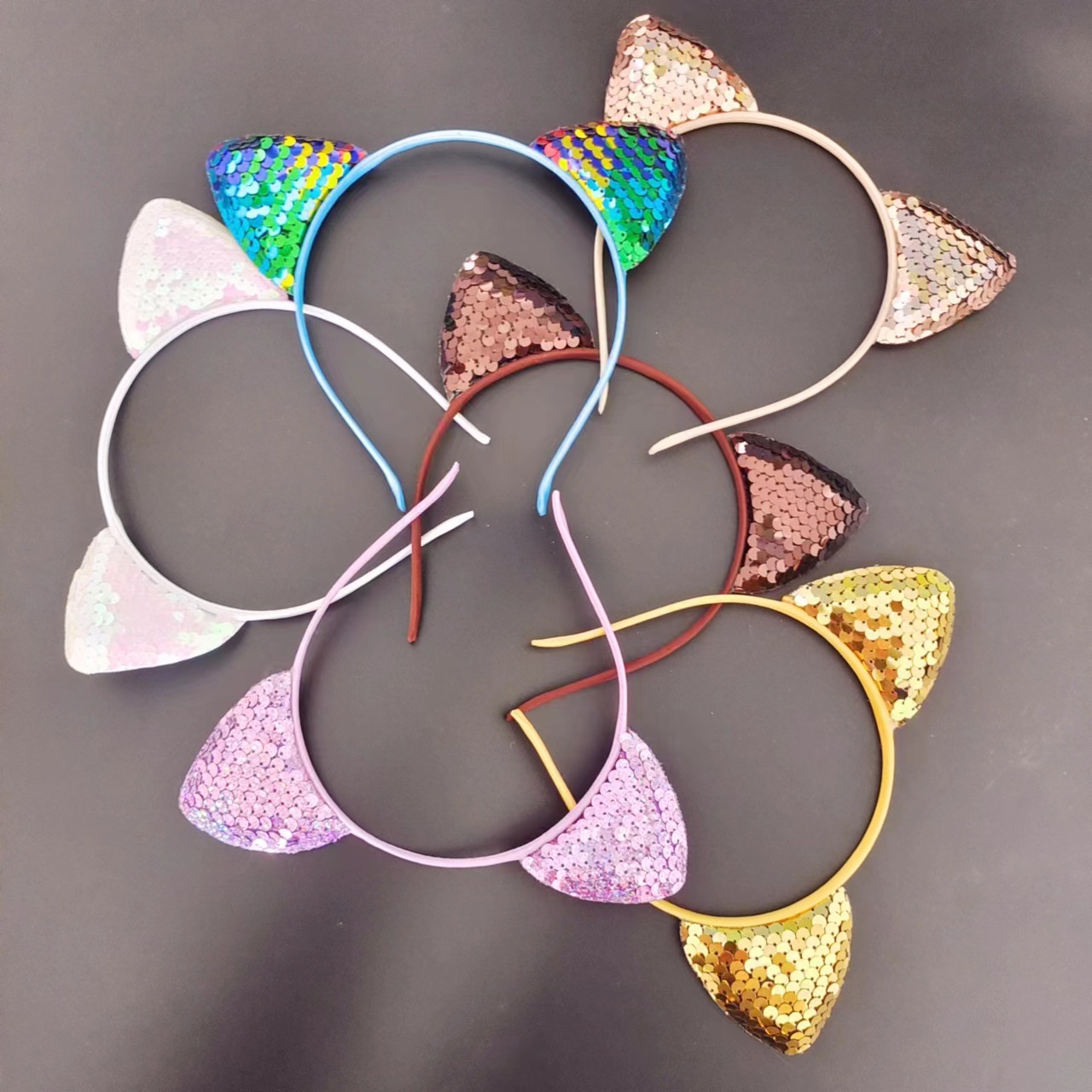 Cross-border sequined cat ear hairband children's cute cartoon diy cat accessories fabric headband hair accessories direct sales
