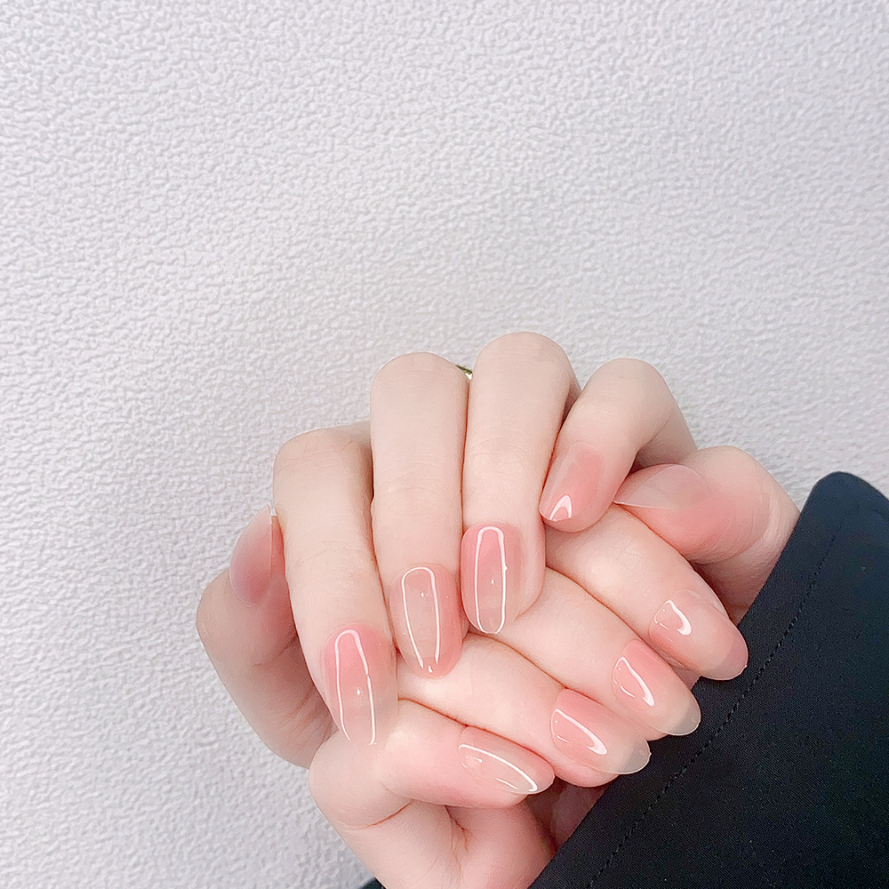 Short Oval Naked Pink Gradient Simi Nail Art Sweet Beauty White Dressing Armor Removable Finished Fake Nail