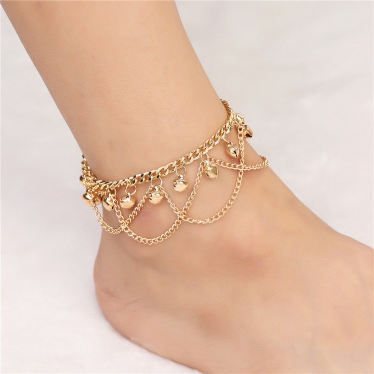 European and American Cross-border Foot Distinctive Fashion Bell Anklet Bohemian Wave Tassel Bell Women's Anklet