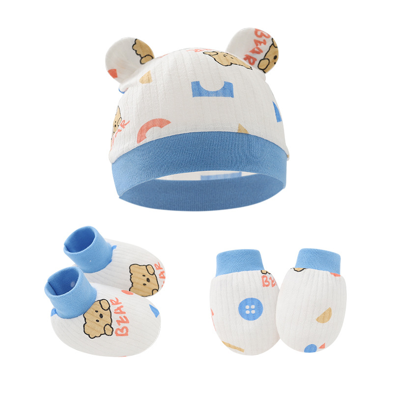 Foreign trade Europe and the United States baby hat baby gloves foot cover newborn fetal hat baby hat three-piece 8922023