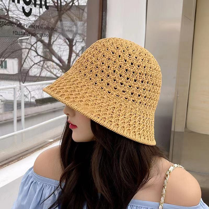 2025 Hat New Style Basin Hat Women's Spring and Summer Japanese Bucket Hat Hollow Shade Hat Woven Straw Hat Fisherman Hat Women