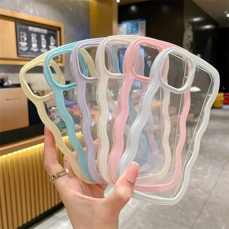 創意波浪邊iphone 15pro max手機殼7p適用蘋果13純色12二合一11/x