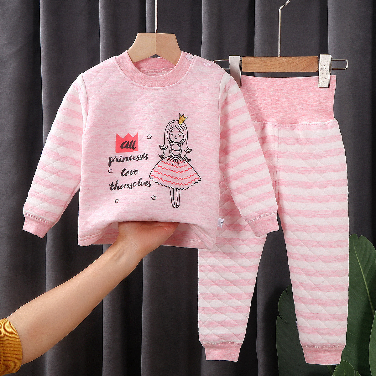 Factory direct children's thermal underwear set three layer cotton padded boys and girls autumn and winter home clothes baby children's clothing