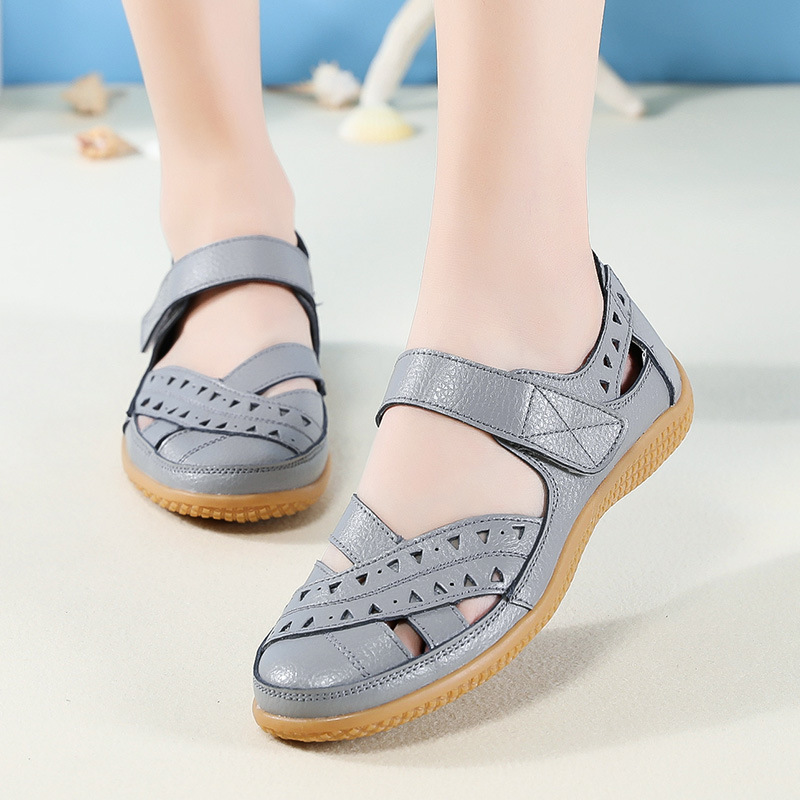 Cross-border plus size summer new women's sandals hollow hole shoes foreign trade leather casual women's shoes nurse white shoes