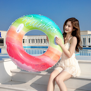 Adult water swimming ring net red gradient color adult children Flower Rainbow swimming ring thickened pvc water ring