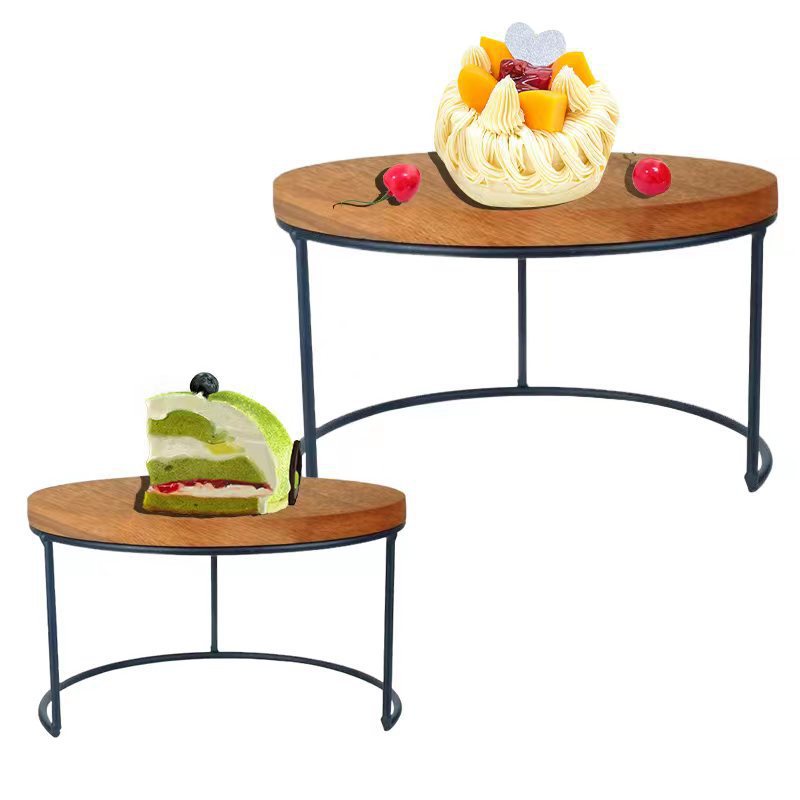Dessert Table Tray Wooden Cake Plate Wedding Restaurant Display Rack Swing Table Iron Acacia Wooden Tray Photo Props