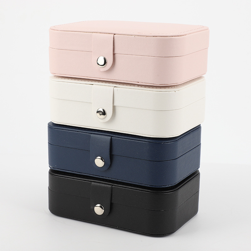 Black Travel Jewelry Storage Box Double-layer Household Jewelry Box Solid Color Simple Earrings Ring Necklace Jewelry Box