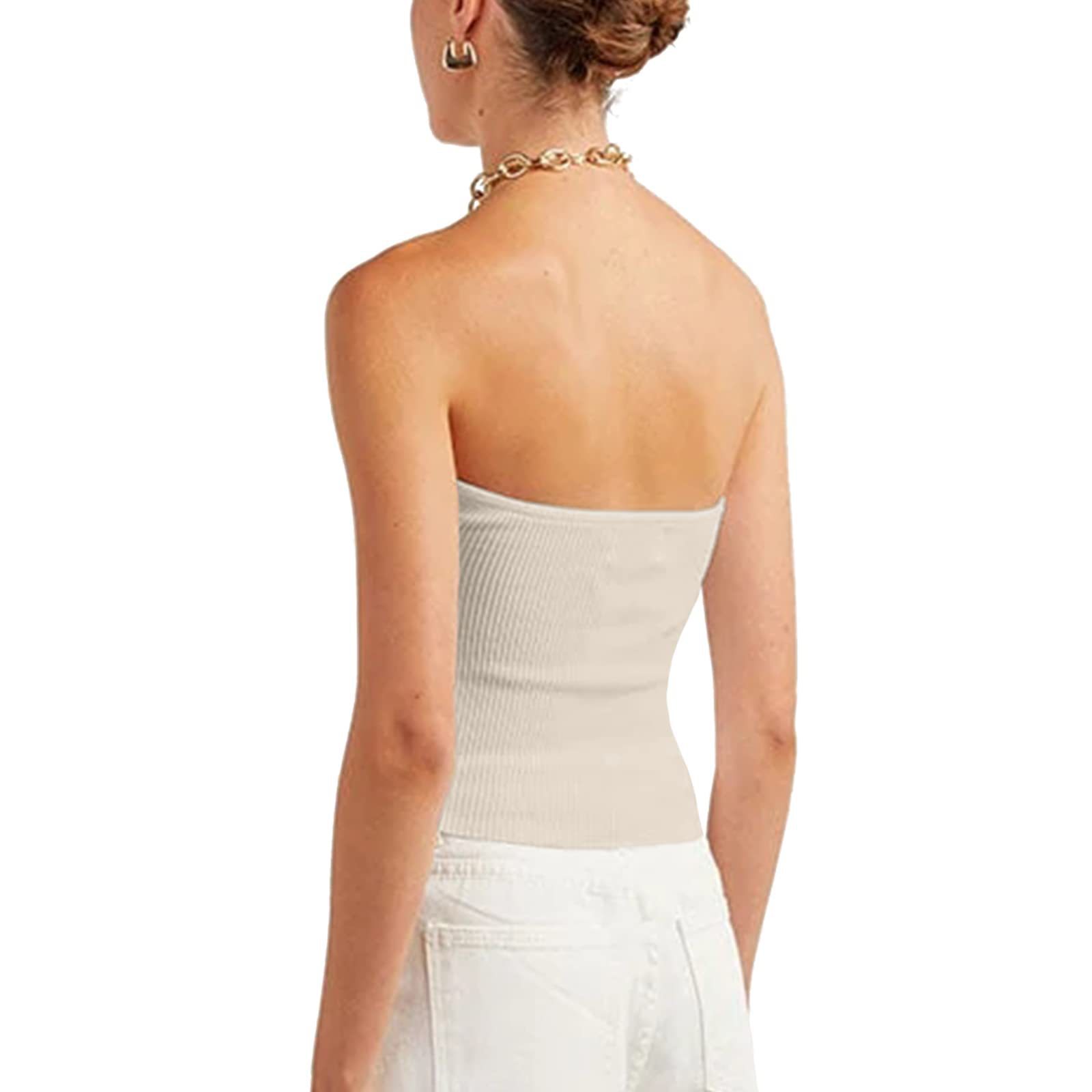 2024  European and American Spring and Summer New Solid Color Twisted Sling Short Tight Backless Tube Top Sweater Women's Clothing_voghion.com