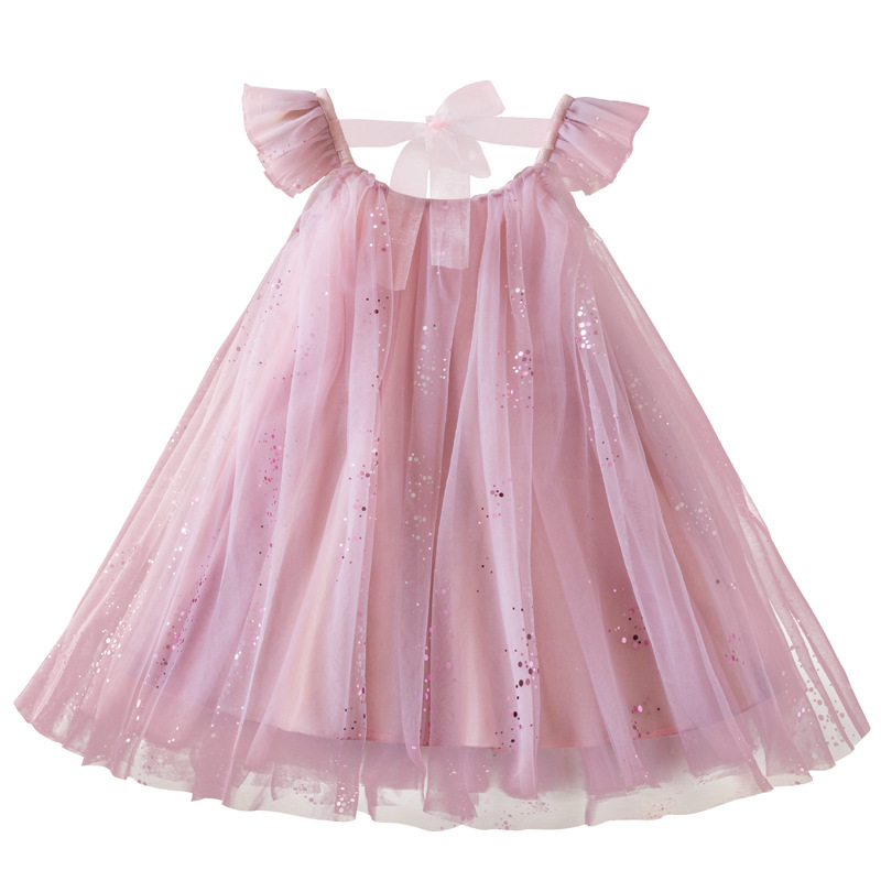 2023 Summer New Girls' Dress Korean Style Flying Sleeve Princess Dress Children's Mesh Ponte Dress Fairy Dress