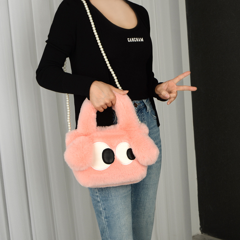 Autumn and Winter Plush Bag 2023 new cute big eye puppy tote bag shoulder bag crossbody oblique eye puppy bag