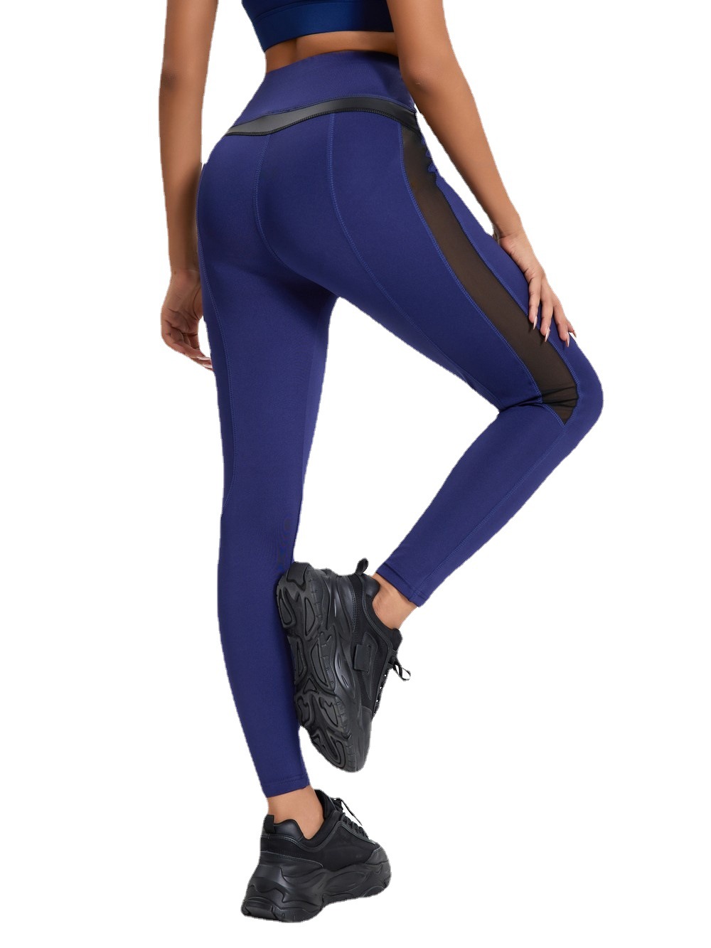 European and American Cross-border Explosions Mesh Stitching Leather Sexy Breathable Sweat-absorbent Yoga Pants Sports Fitness Leisure Leggings