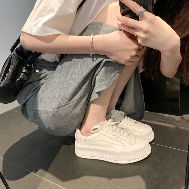 Genuine Leather White Shoes New Shoes Women's All-match Summer Student Height-increasing Small Casual Board Shoes Platform-soled Biscuit Shoes