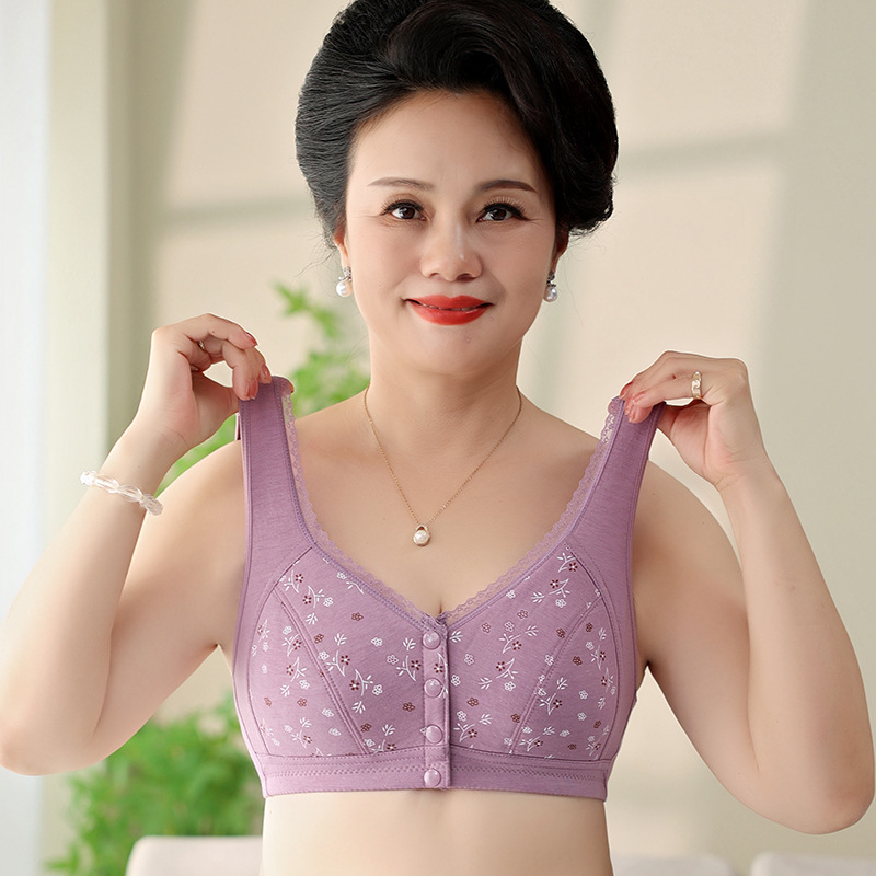 新商品の前ボタンの中で老年の下着の女性の柔らかい綿の大きいサイズの無鋼の輪のベスト式のブラジャーのプリントの下着の女性|undefined