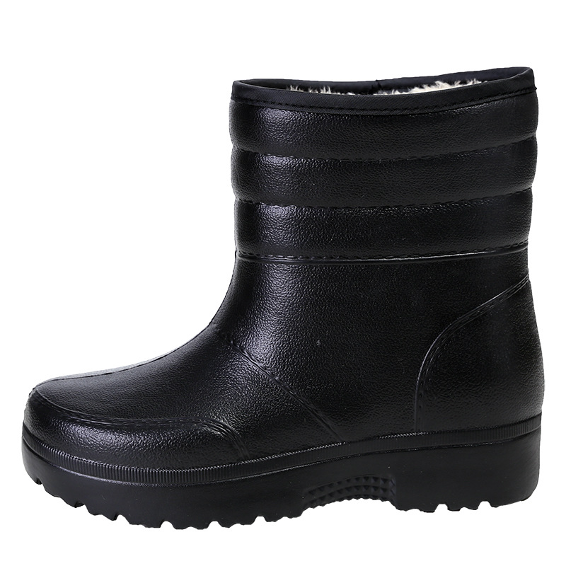 Velvet EVA Snow Boots Men's Rain Boots Laundry Kitchen and Bathroom Cold Storage Work Shoes High-top Cotton Shoes Warm Rain Boots for Hair