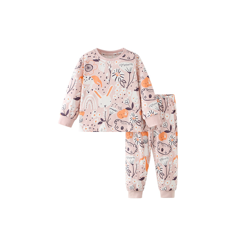 malwee children's home clothing autumn new European and American style printed crew neck elastic pants suit