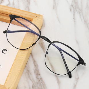 2022 casual fashion Anti-blue light black eyebrow frame glasses frame for men and women fashion retro round frame flat mirror with adjustable degree