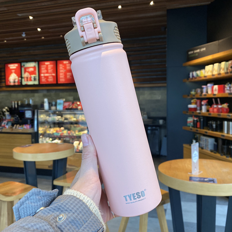Taishuo creative large-capacity thermos cup with straw for male and female students portable sports water bottle personalized trendy water cup