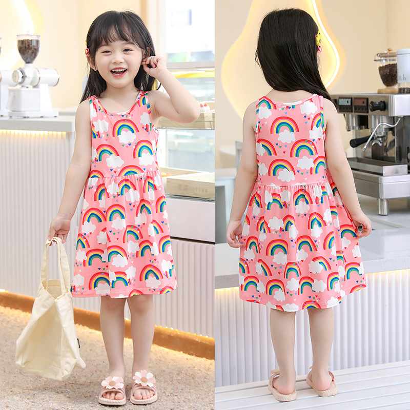 Summer Korean-style Children's Girls' Universal Children's Clothing Printed Milk Silk A- line Skirt Children's Slip Skirt Girls' Dress