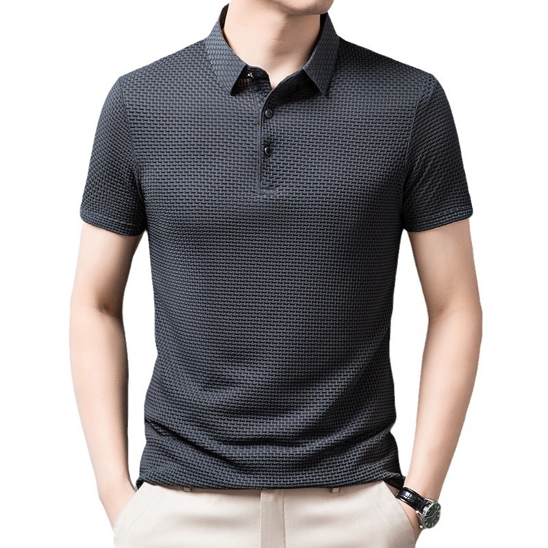 Ice Silk Men's Polo Shirt 2024 Summer Casual Men's Jacquard T-Shirt Men's Lar Non-ironing New Short-sleeved T-shirt