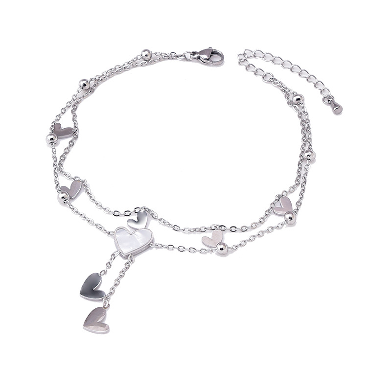 Korean-style white shell love tassel anklet youthful vitality girls' jewelry does not fade titanium steel anklet gold