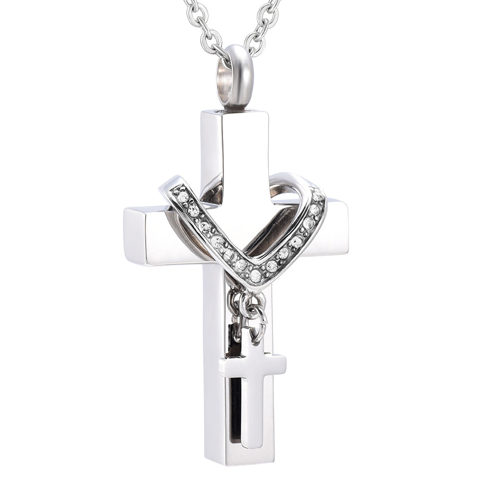Stainless steel jewelry can open women's diamond double cross cinerary casket pendant necklace cinerary casket Jar Jar