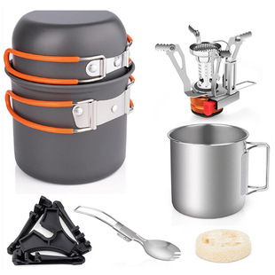 DS101 outdoor camping pot 1-2 backpackers cookware set pot stove coffee cup multifunctional pot suit