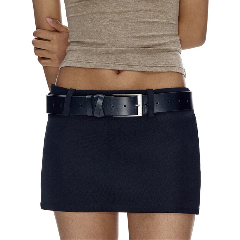 Customized Belt Niche Design Square Buckle Layer Cowhide Wide Edition Belt silver Weaved Woven Belt for Men and Women
