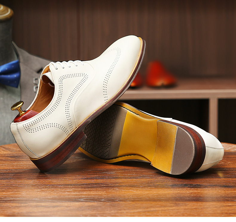 Britiske brogues udskårne herresko i ægte læder, hvide bryllupsbrudepigesko, bryllupsbrudgomssko, herresko i læder, afslappet business-stil_voghion.com