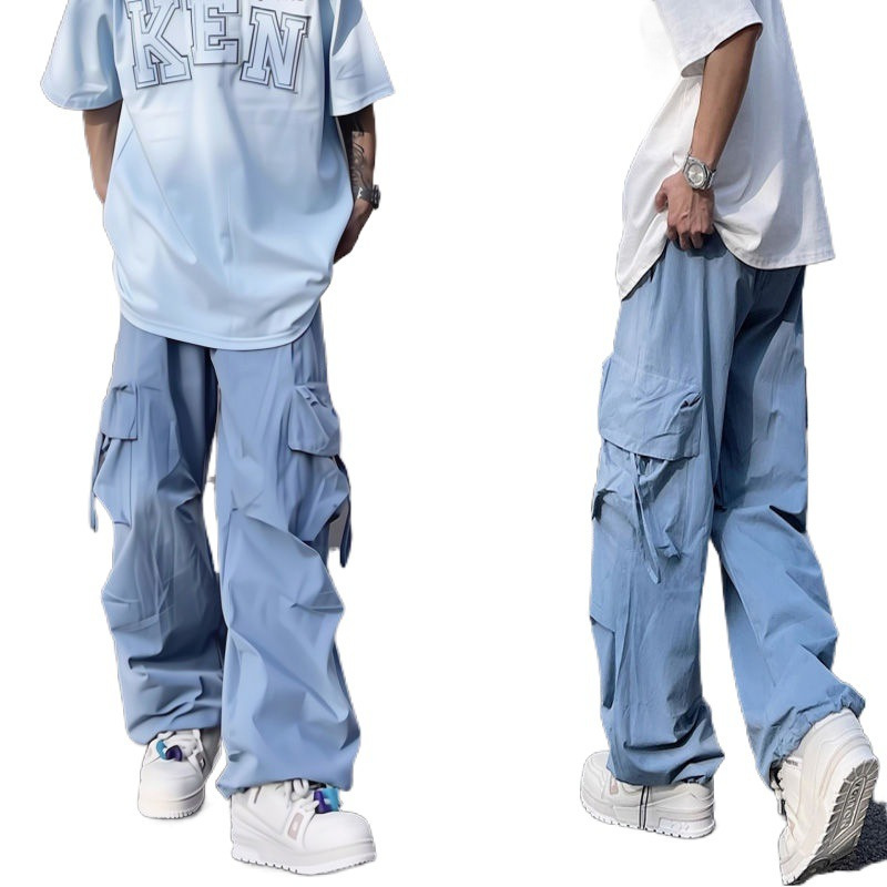 American-style Retro Overalls Men's and Women's Paratroopers Spring and Summer Loose Wide-leg Casual Personalized Trendy Straight-leg Straight Pants