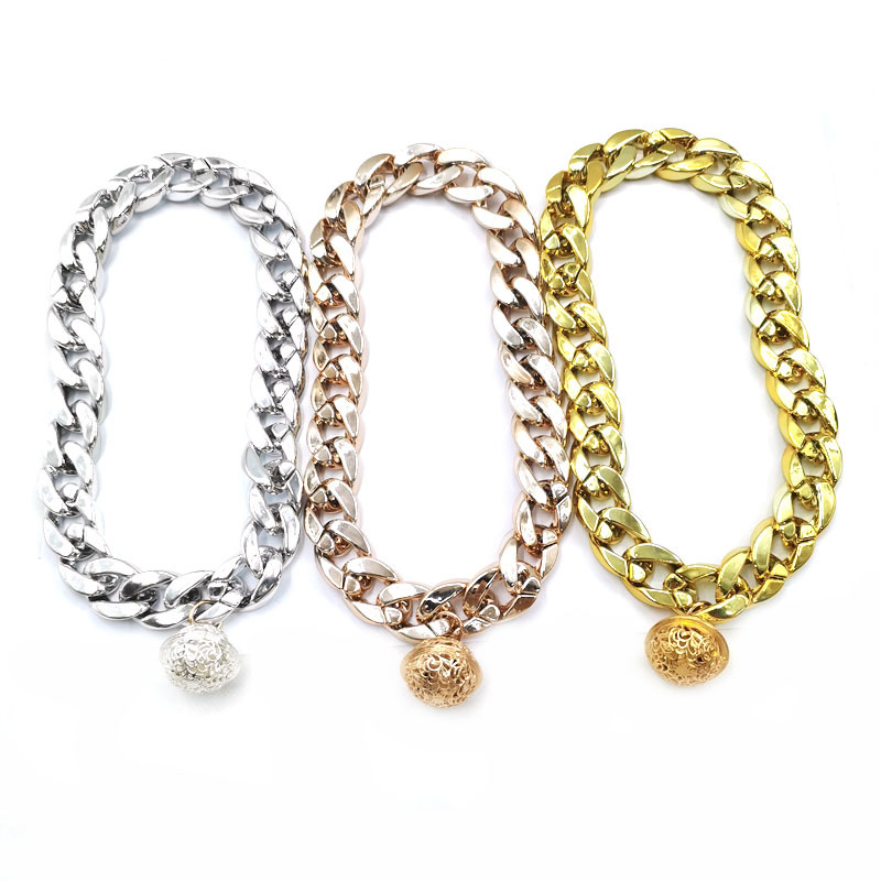 Factory wholesale pet gold necklace cat bell big dog collar Chai dog Koji Teddy Fadou big gold chain jewelry