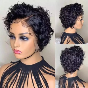 European and American wigs cross-border black hand tube wrapped tube small curly hair short headgear wig female chemical fiber headgear