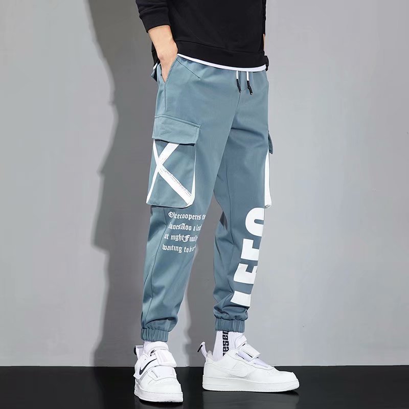 Trendy Brand Functional Cordwork Pants Men's Summer Thin Trendy Letter Printed Multi-Pocket Pants Hip-Hop Casual Pants