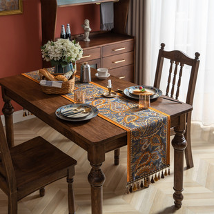 American Retro Table Flag Yarn-dyed Jacquard Ethnic Style Cashew Tassel Household Polyester Tablecloth Table Flag Bed End Flag Cover Towel