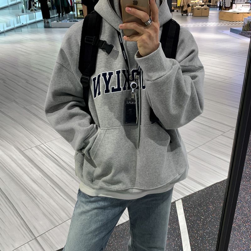 MYQ Korean-style Hooded Sweater Men's 2023 Spring and Autumn Loose Fashionable Embroidered Letter Cotton Top Jacket
