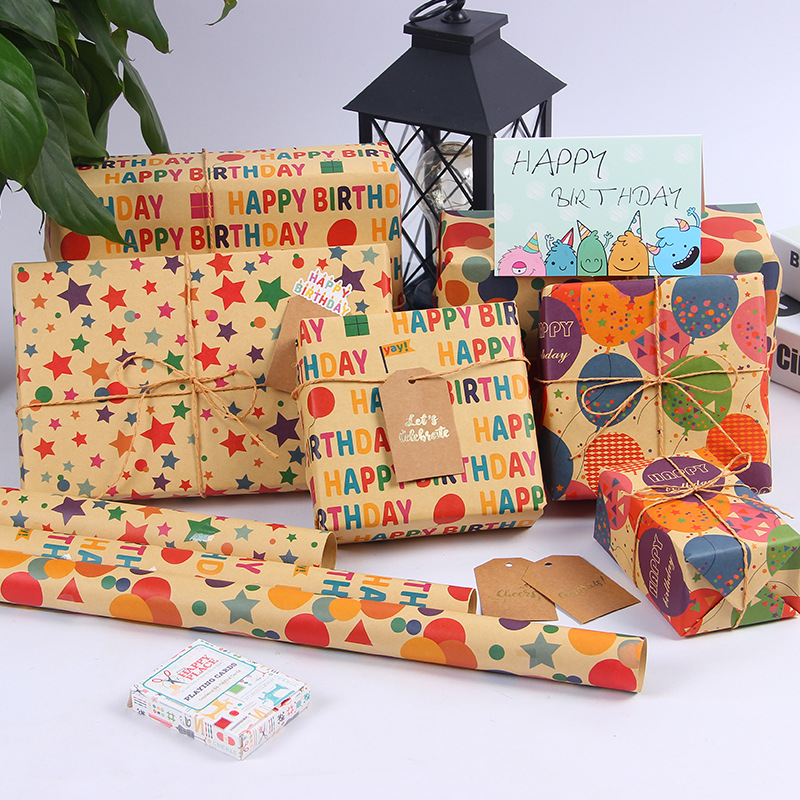 Gift Wrapping Paper Happy Birthday Wrapping Paper Valentine's Day Vintage Yellow Cowhide Gift Box Christmas Large Size Roll Paper