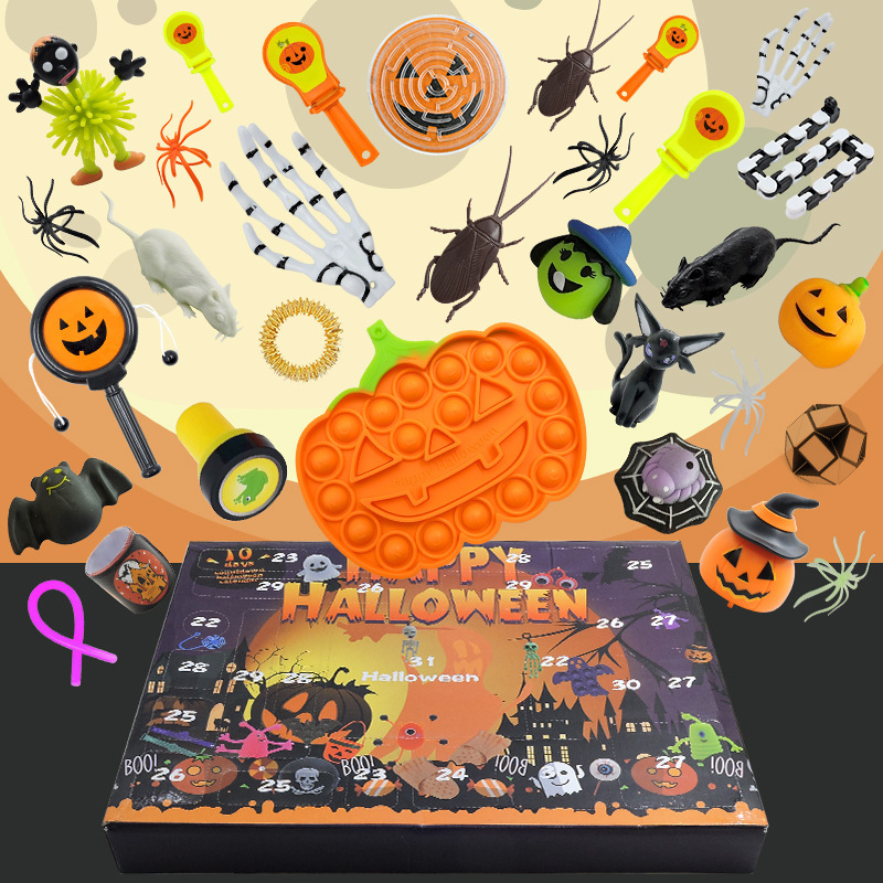 New Halloween Decompression Toy Set Pumpkin Rat-killing Pioneer Bat Bubble Countdown Calendar Blind Box